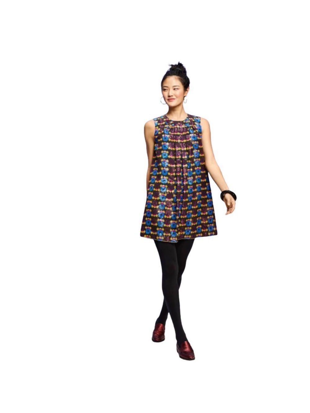 Anna Sui 20th Anniversary Metallic Blue, Black , Yellow And Pink Mini Dress